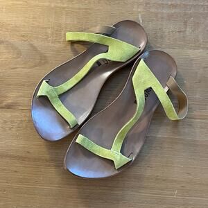 CYDWOQ Handmade Leather Sandals Women’s 36.5 Green Suede Strappy Flat USA